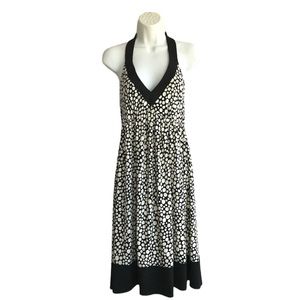 London Times Women's Halter dress black cream polka dots
